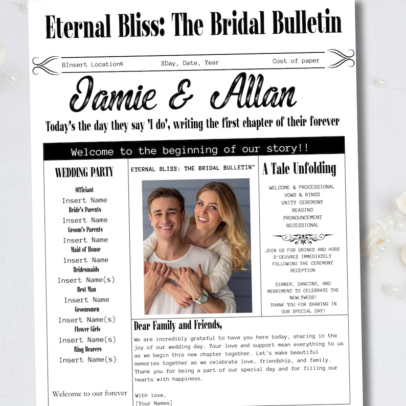 Wedding newspaper front page